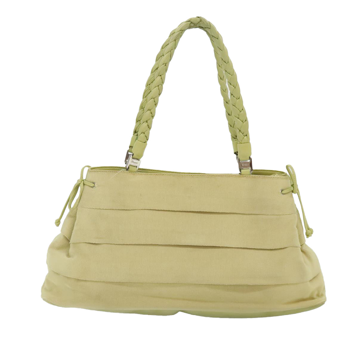 Salvatore Ferragamo Hand Bag Canvas Leather Light Green Silver Auth 89597 - 0