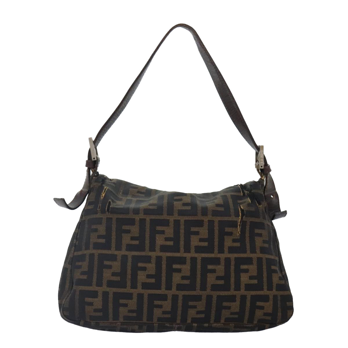 FENDI Zucca Canvas Mamma Baguette Shoulder Bag Brown Black gold Auth 89599 - 0