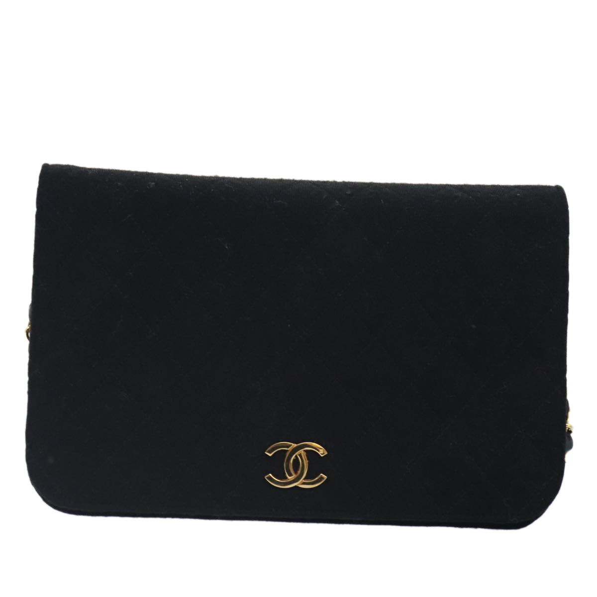 CHANEL Matelasse Chain Shoulder Bag cotton Black CC Auth 89600