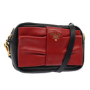 PRADA Shoulder Bag Leather Red Black gold Auth 89601-1