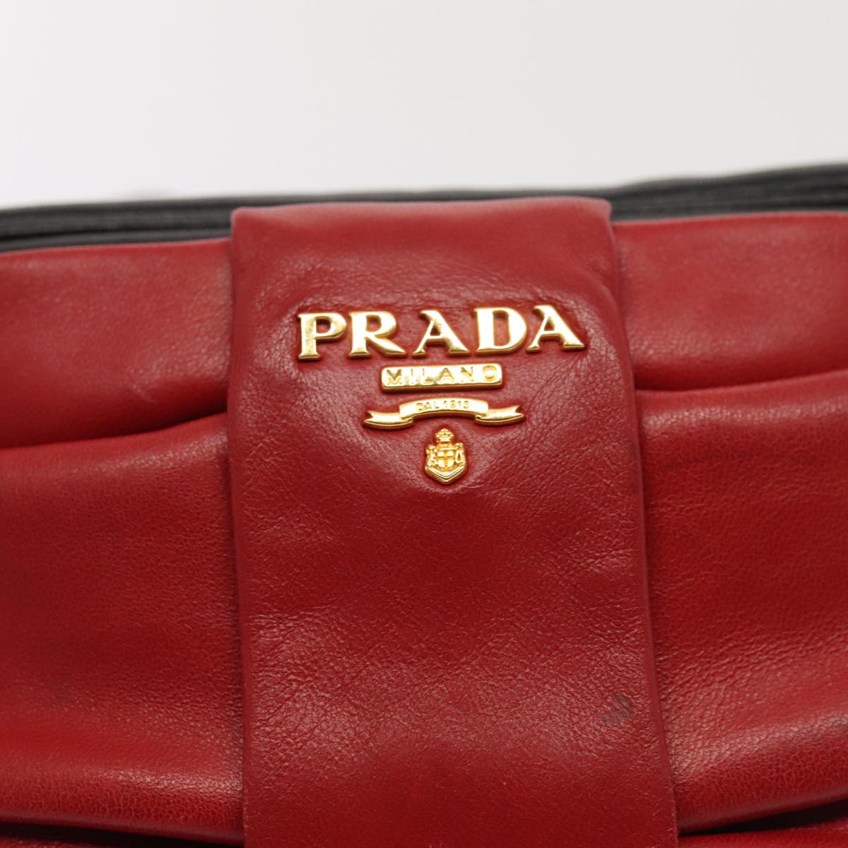 PRADA Shoulder Bag Leather Red Black gold Auth 89601