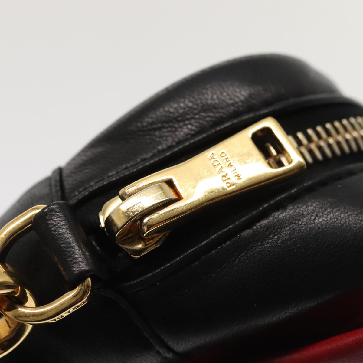 PRADA Shoulder Bag Leather Red Black gold Auth 89601