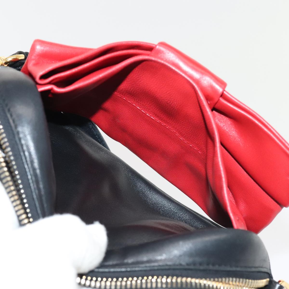 PRADA Shoulder Bag Leather Red Black gold Auth 89601