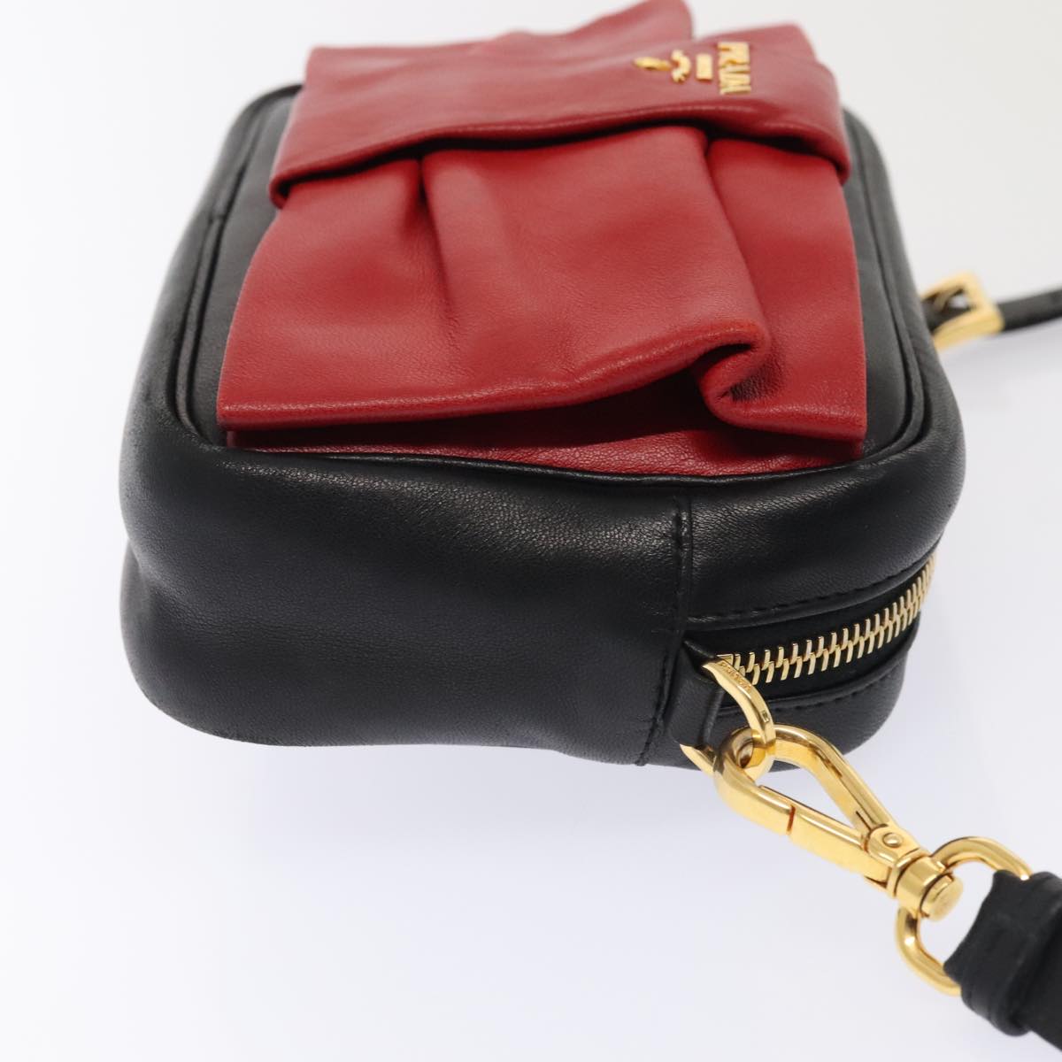 PRADA Shoulder Bag Leather Red Black gold Auth 89601