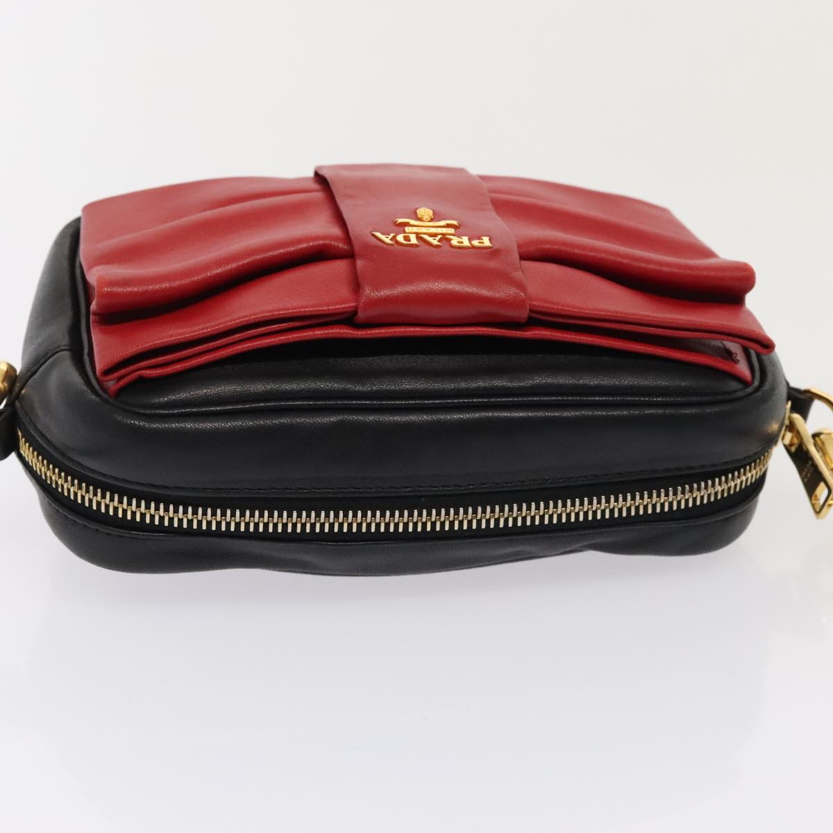 PRADA Shoulder Bag Leather Red Black gold Auth 89601