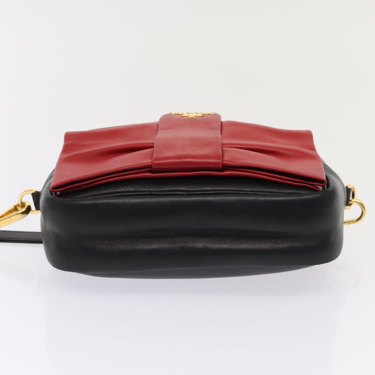 PRADA Shoulder Bag Leather Red Black gold Auth 89601