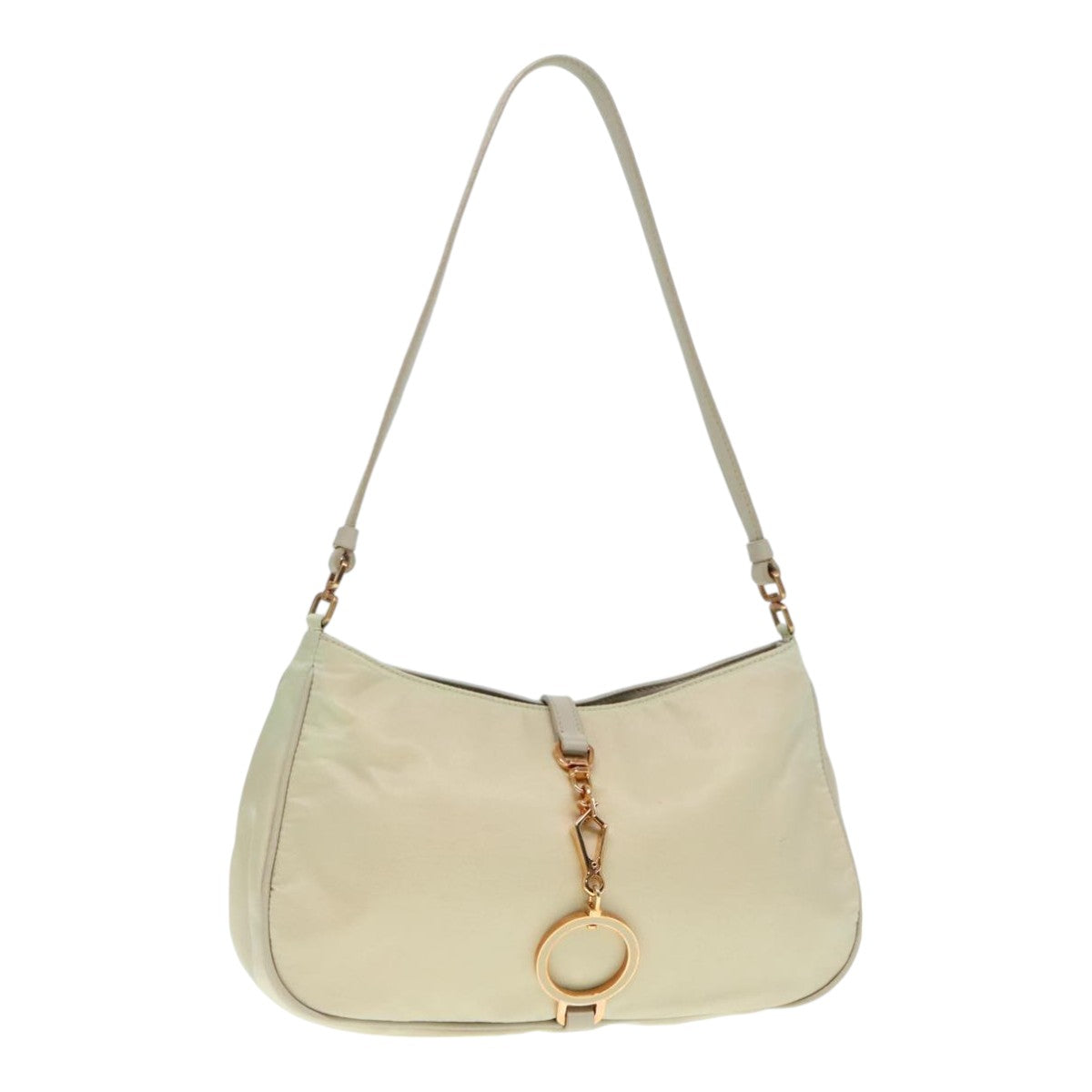 PRADA Shoulder Bag Nylon White Gold Auth 89603