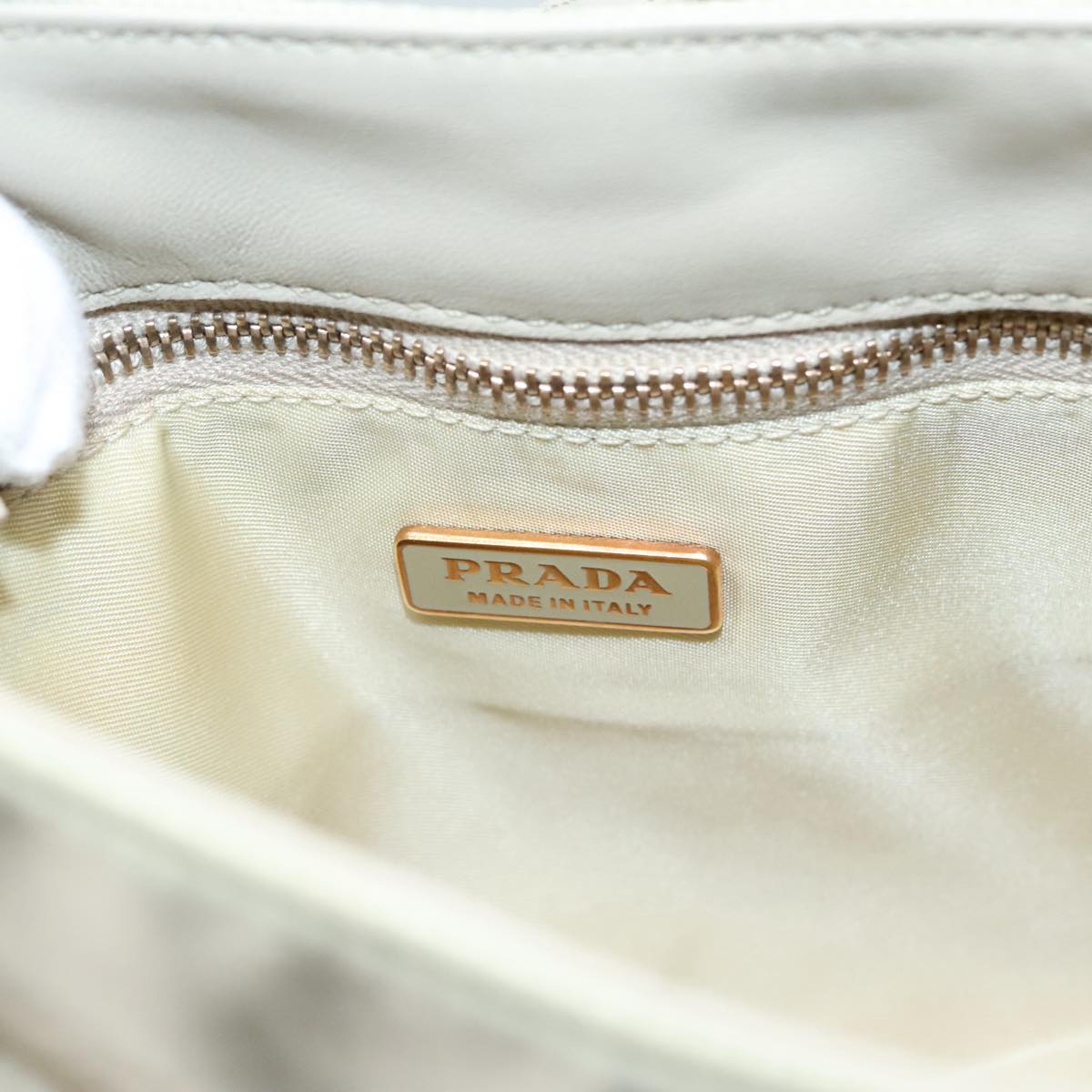 PRADA Shoulder Bag Nylon White Gold Auth 89603