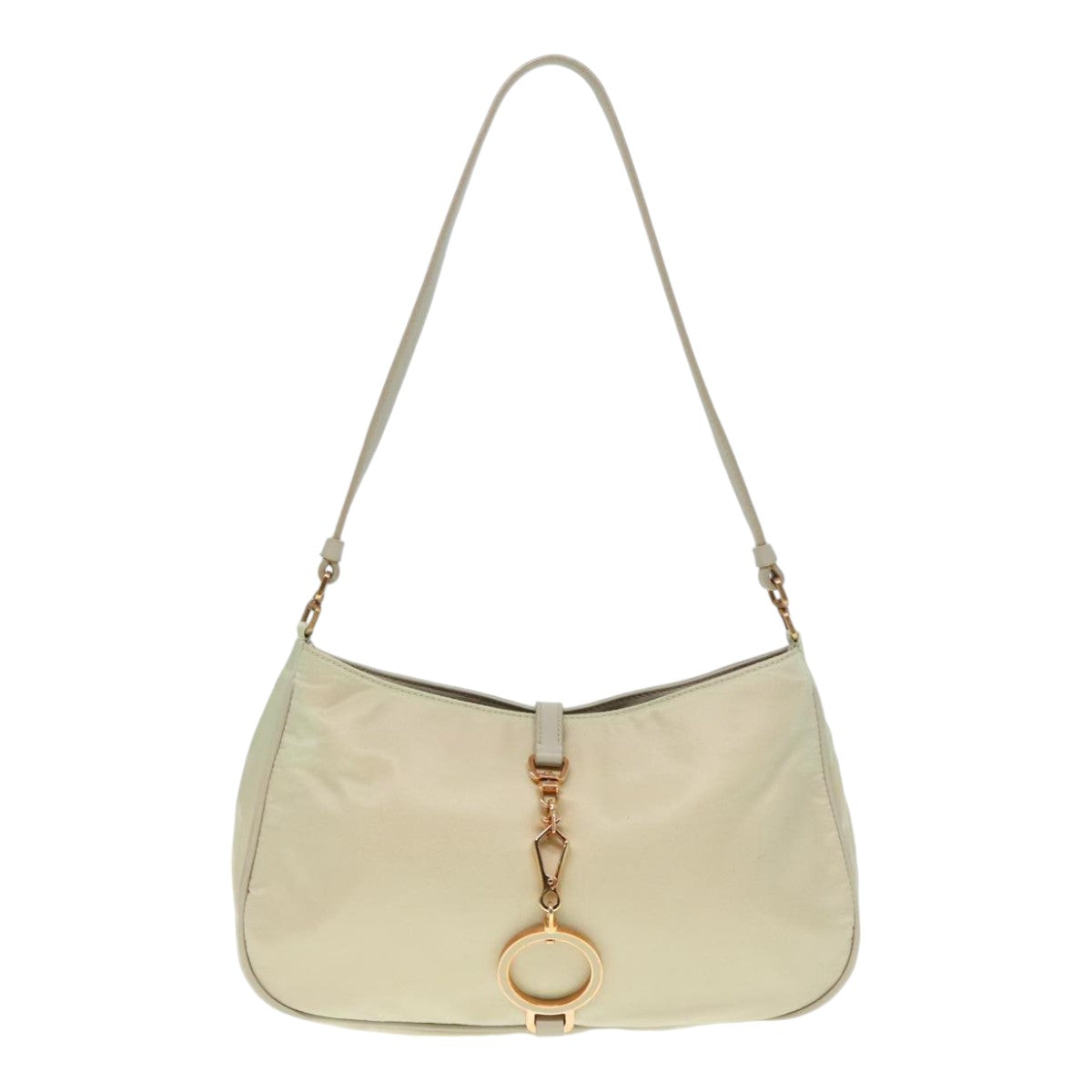 PRADA Shoulder Bag Nylon White Gold Auth 89603