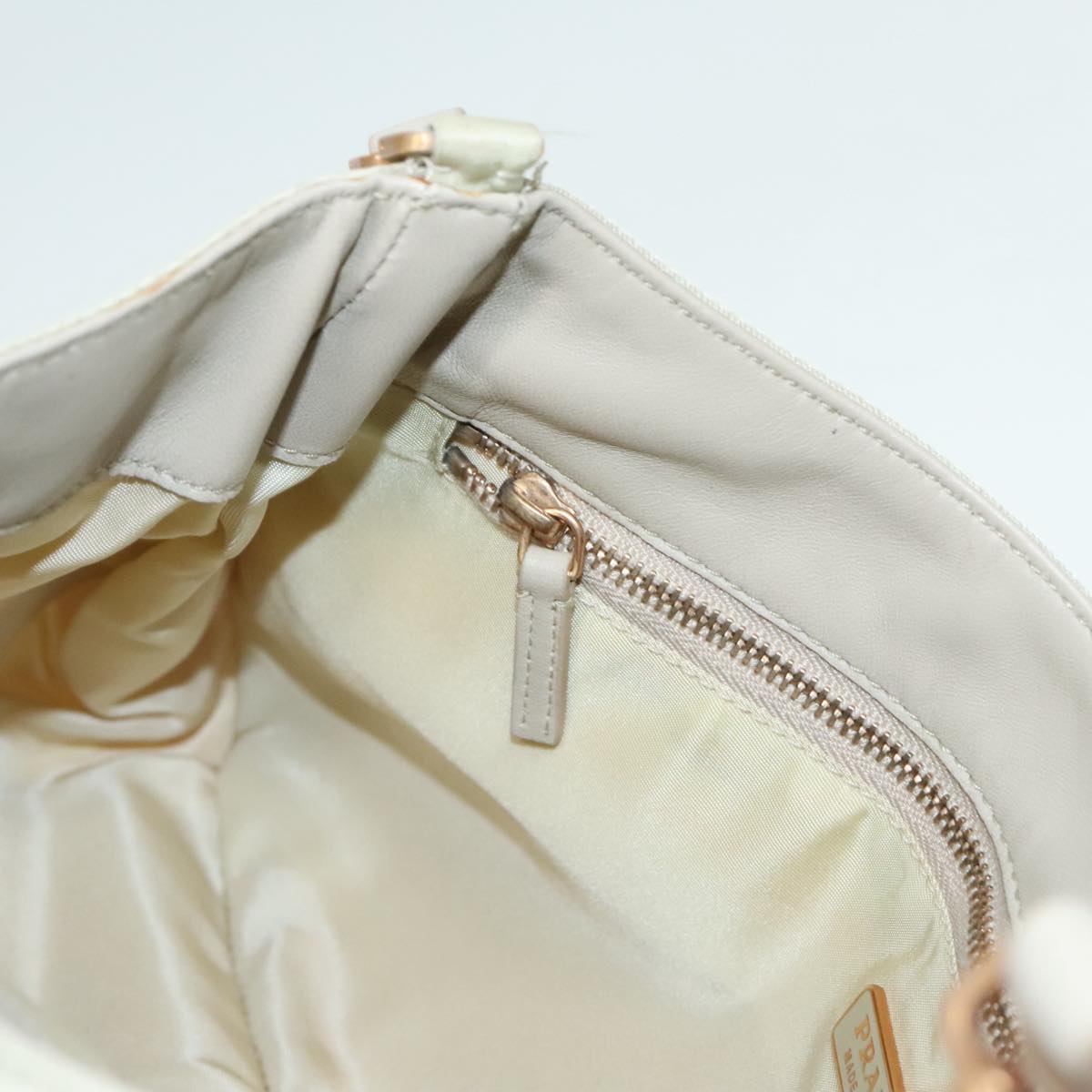 PRADA Shoulder Bag Nylon White Gold Auth 89603