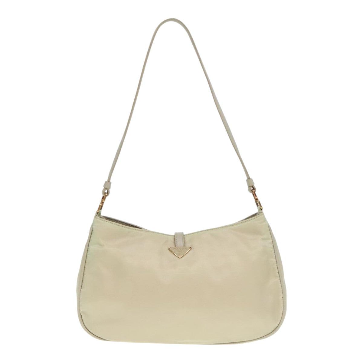 PRADA Shoulder Bag Nylon White Gold Auth 89603 - 0