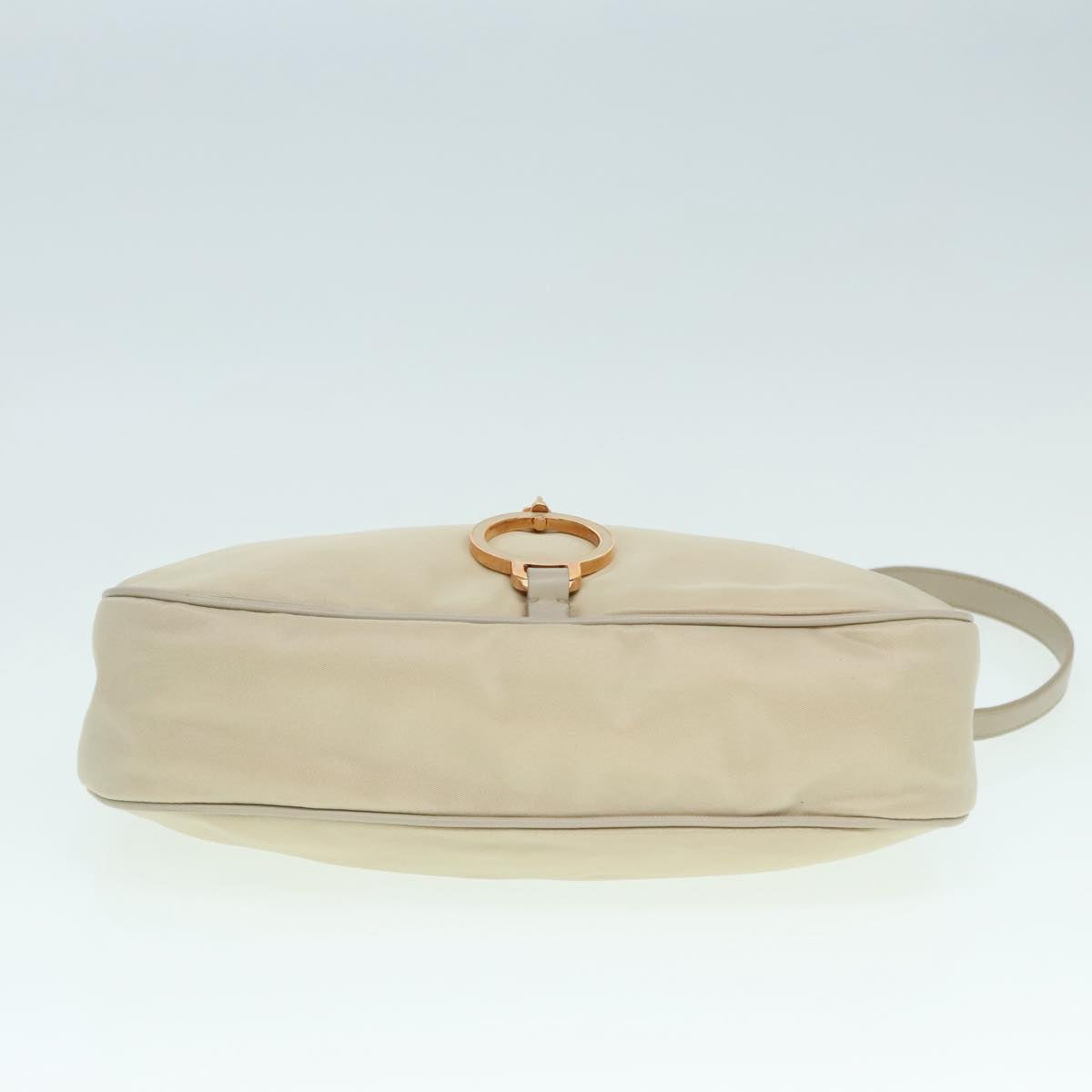 PRADA Shoulder Bag Nylon White Gold Auth 89603