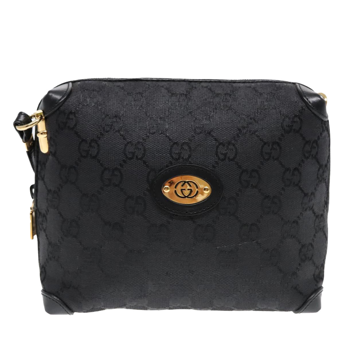 GUCCI GG Canvas Shoulder Bag Black Gold 007 115 4916 Auth 89607