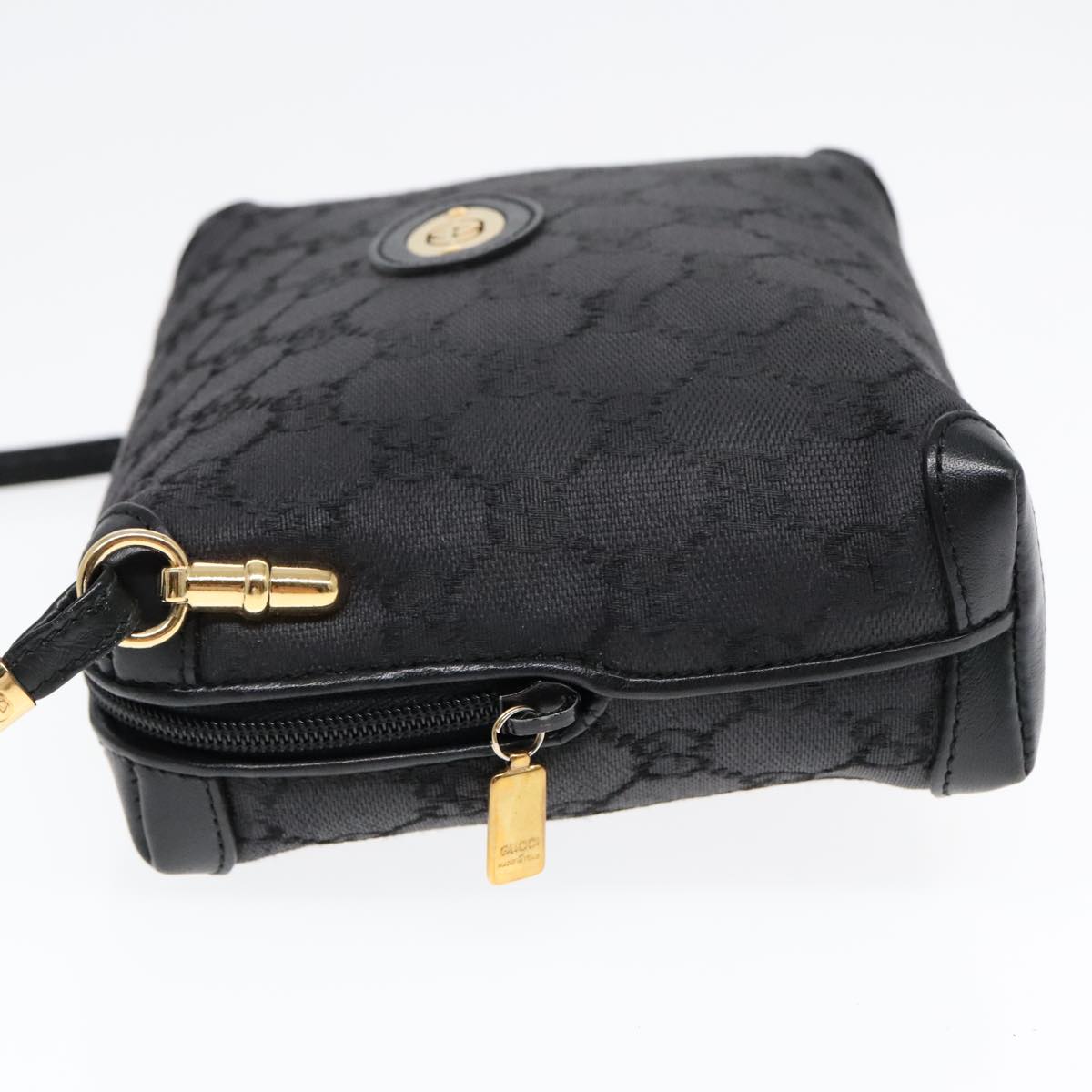 GUCCI GG Canvas Shoulder Bag Black Gold 007 115 4916 Auth 89607