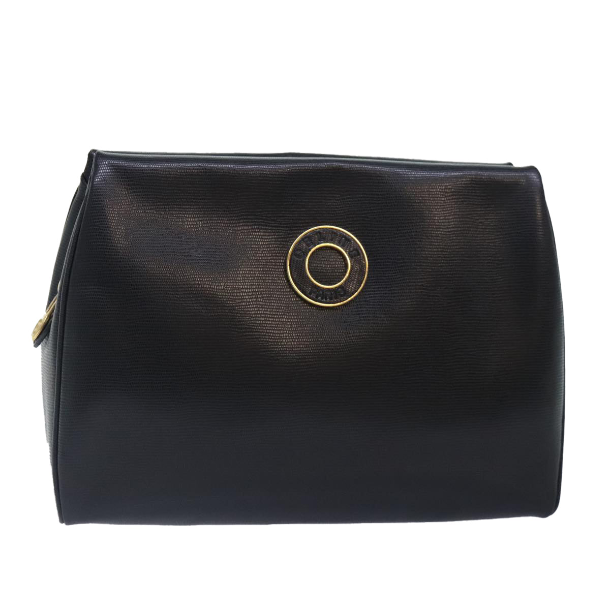 CELINE Clutch Bag Leather Black Gold Auth 89611