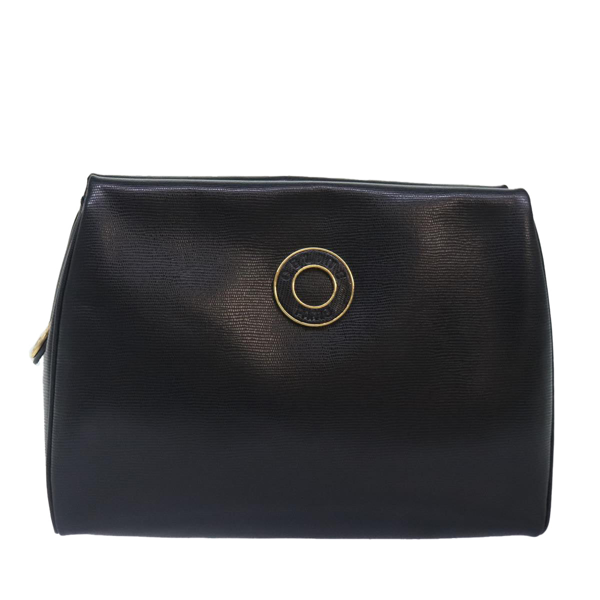 CELINE Clutch Bag Leather Black Gold Auth 89611