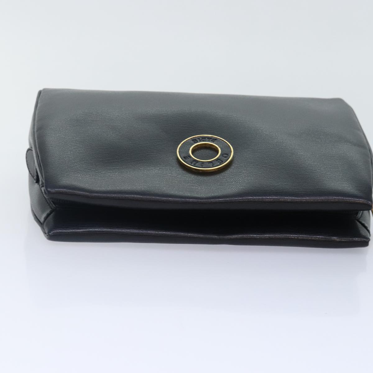 CELINE Clutch Bag Leather Black Gold Auth 89611