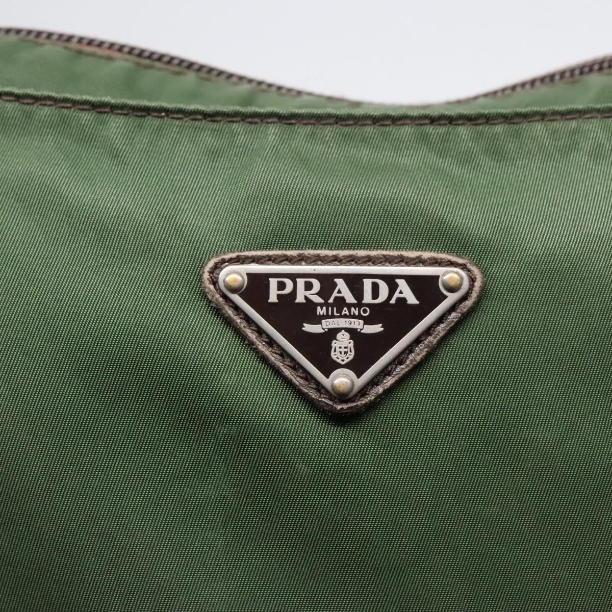 PRADA Shoulder Bag Nylon Khaki Brown Silver Auth 89614