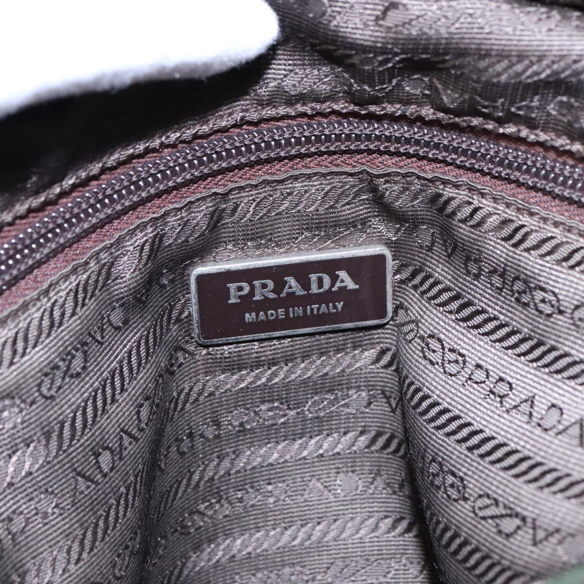 PRADA Shoulder Bag Nylon Khaki Brown Silver Auth 89614