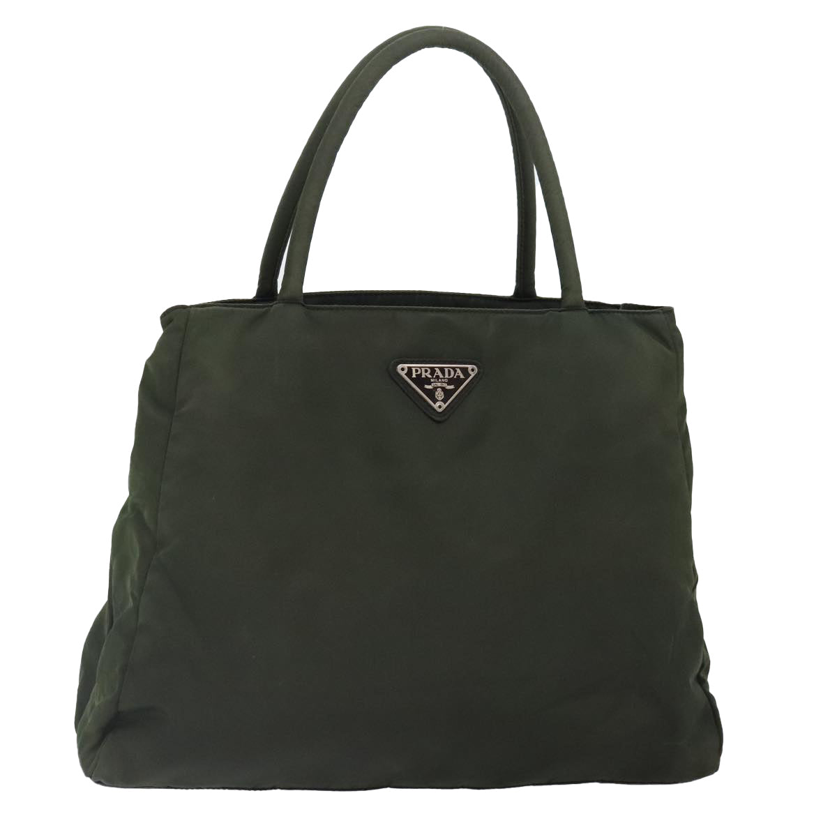 PRADA Tote Bag Nylon Khaki Silver Auth 89615