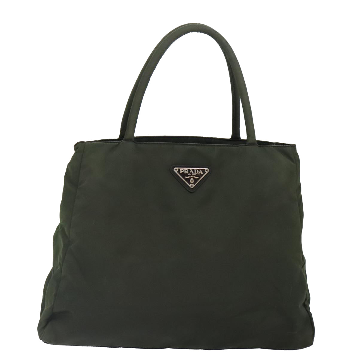 PRADA Tote Bag Nylon Khaki Silver Auth 89615 - 0