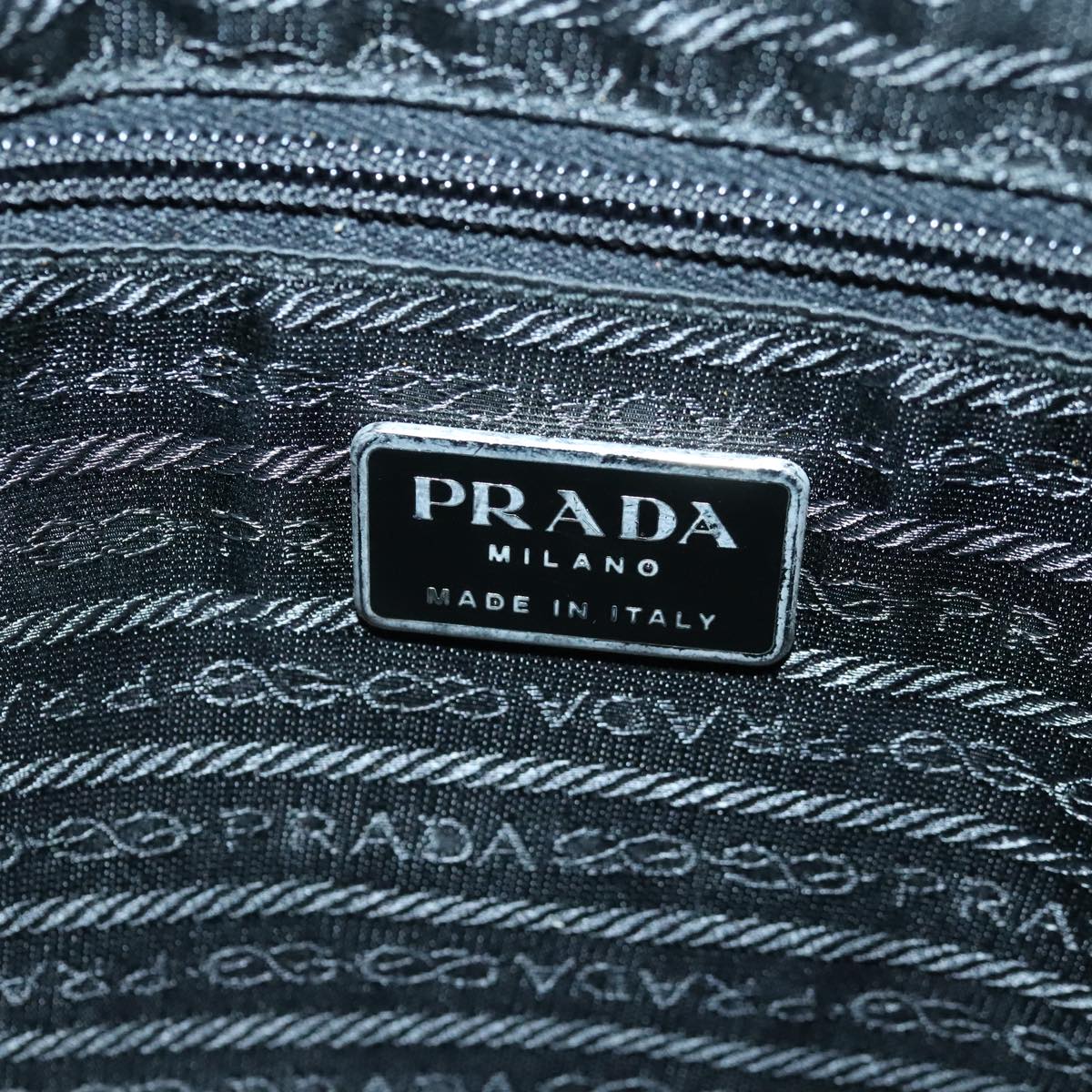 PRADA Shoulder Bag Nylon Leather Blue Black Silver Auth 89616