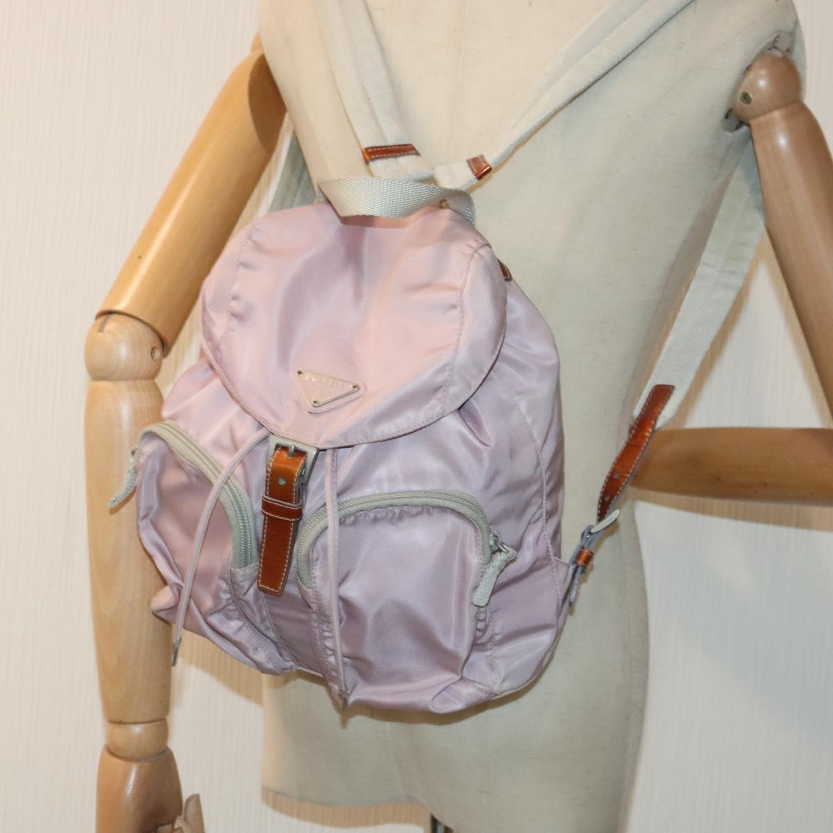 PRADA Backpack Nylon Pink Silver Auth 89617