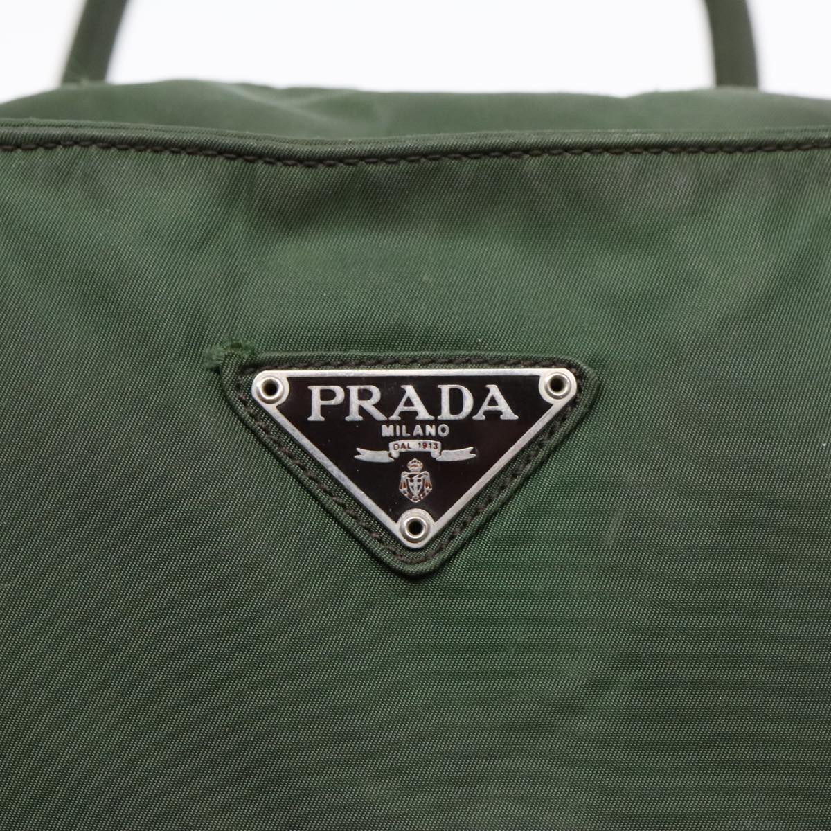 PRADA Tote Bag Nylon Khaki Silver Auth 89618