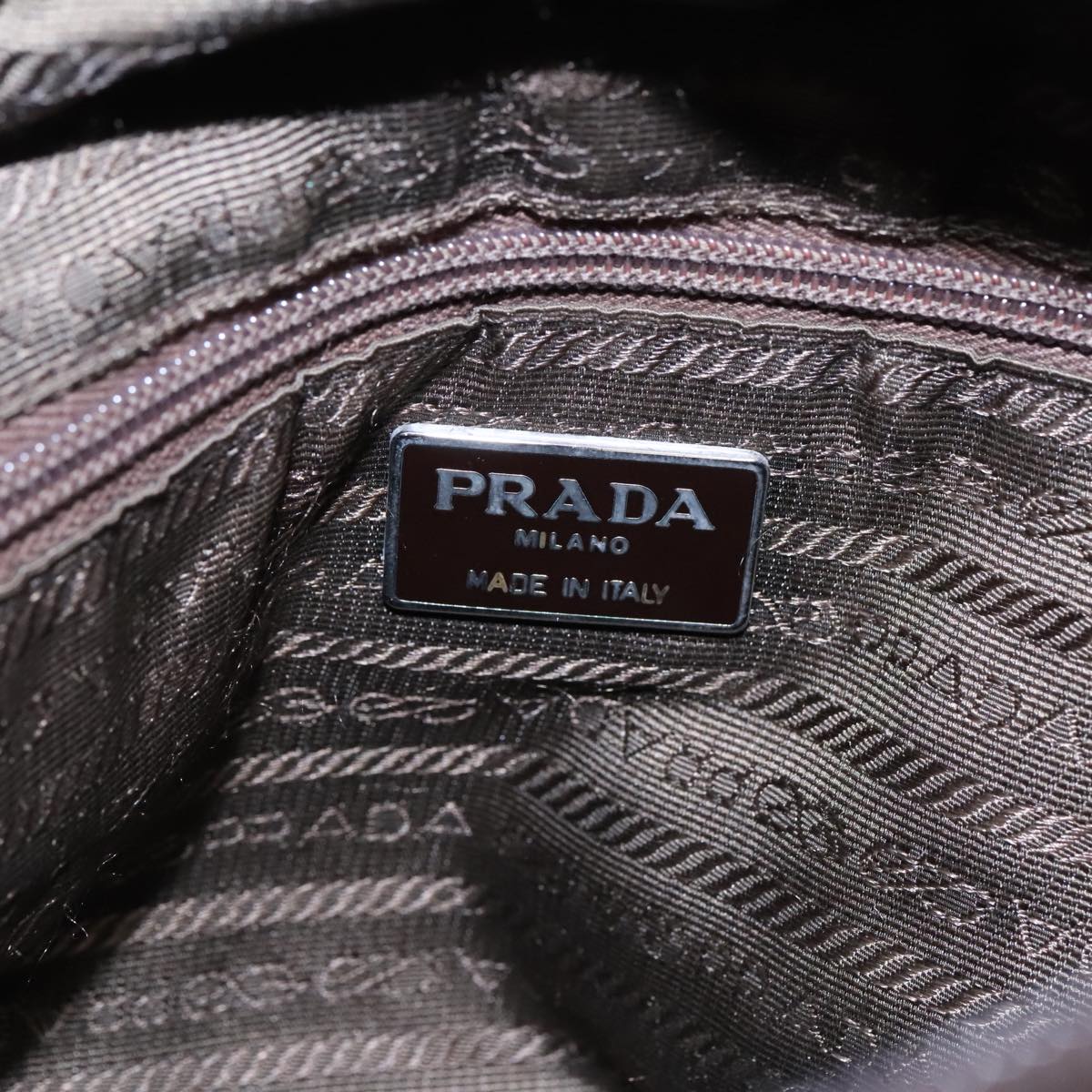 PRADA Tote Bag Nylon Khaki Silver Auth 89618