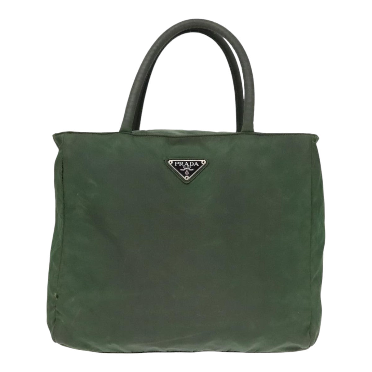 PRADA Tote Bag Nylon Khaki Silver Auth 89618