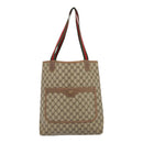 GUCCI GG Supreme Web Sherry Line Tote Bag PVC Leather Beige Auth 89625-13