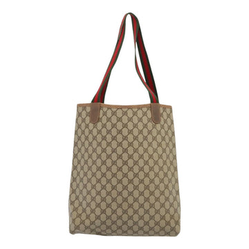 GUCCI GG Supreme Web Sherry Line Tote Bag PVC Leather Beige Auth 89625 - 0