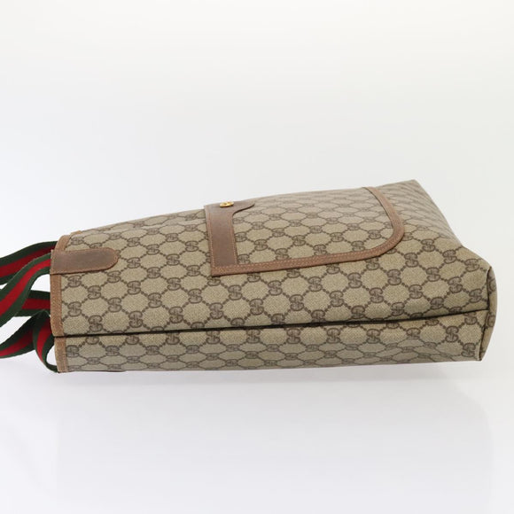 GUCCI GG Supreme Web Sherry Line Tote Bag PVC Leather Beige Auth 89625