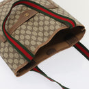 GUCCI GG Supreme Web Sherry Line Tote Bag PVC Leather Beige Auth 89625-6