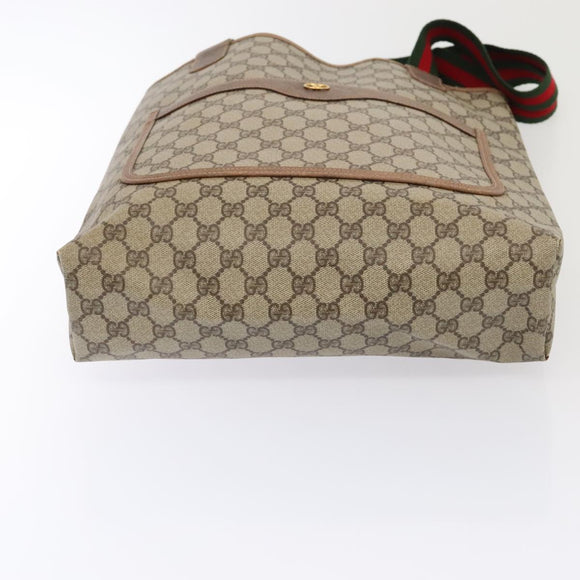 GUCCI GG Supreme Web Sherry Line Tote Bag PVC Leather Beige Auth 89625
