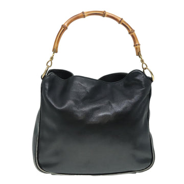 GUCCI Bamboo Hand Bag Leather 2way Black Gold 001 1638 200047 Auth 89630 - 0