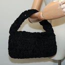 FENDI Hand Bag Wool Black Gold Auth 89722-22