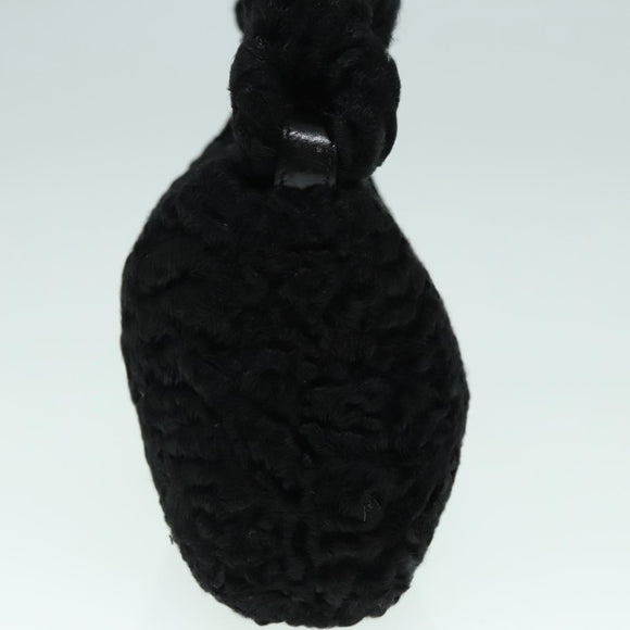 FENDI Hand Bag Wool Black Gold Auth 89722