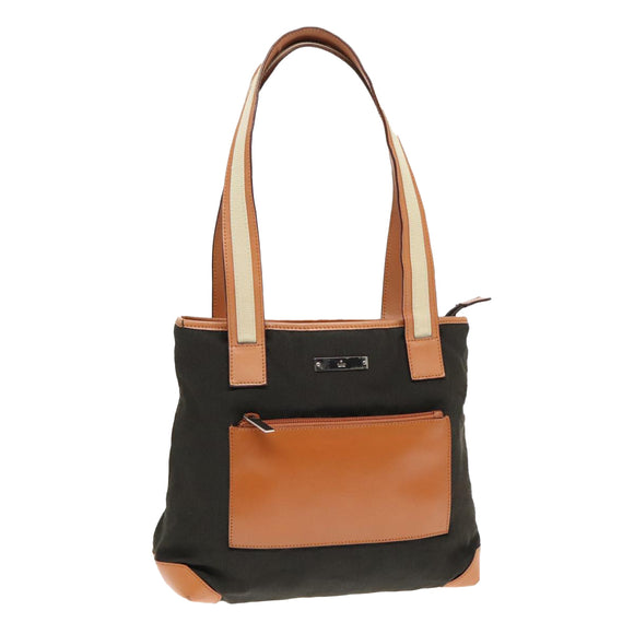 GUCCI Tote Bag Canvas Khaki Silver Auth 89723