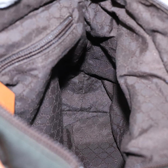 GUCCI Tote Bag Canvas Khaki Silver Auth 89723