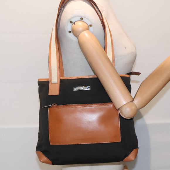 GUCCI Tote Bag Canvas Khaki Silver Auth 89723