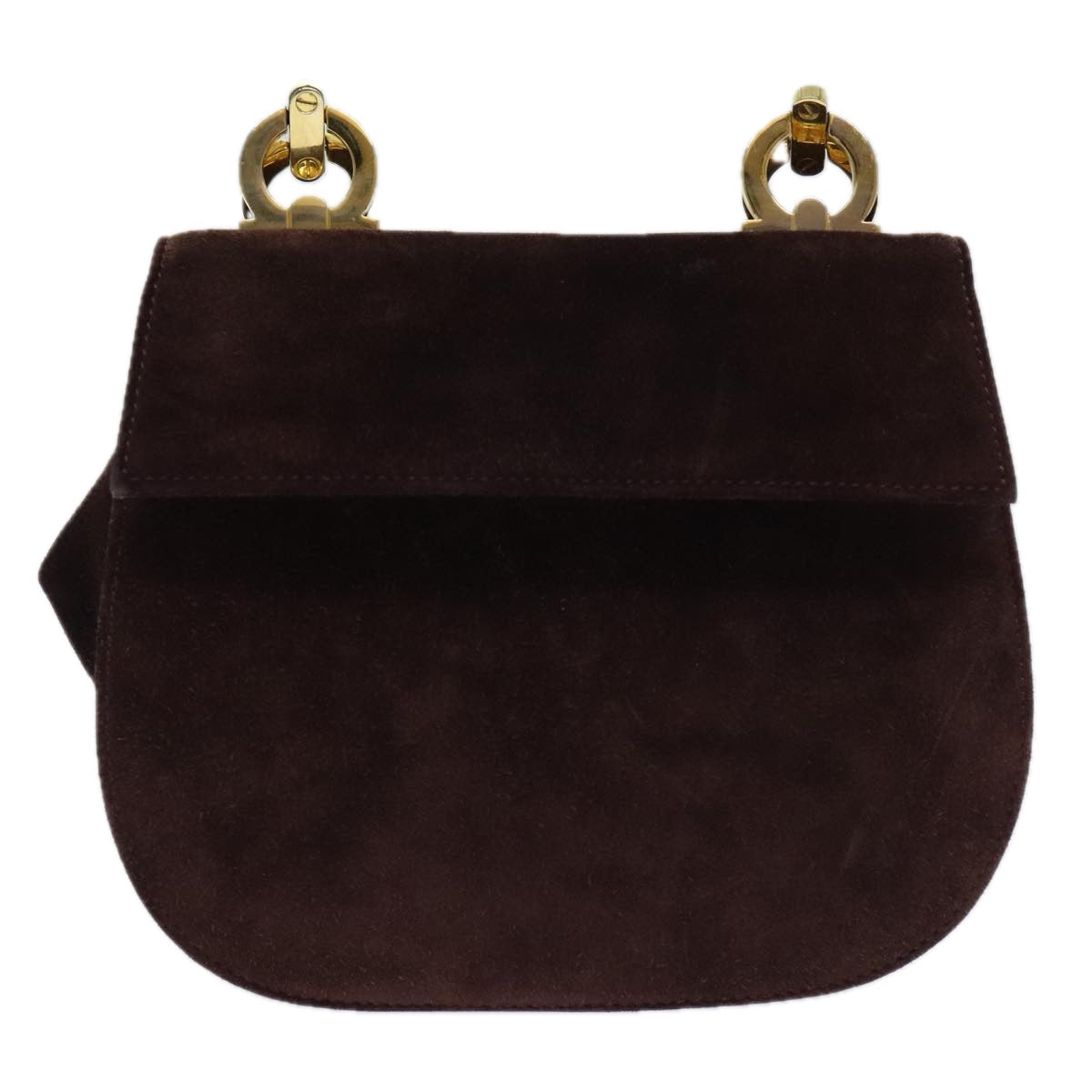 Salvatore Ferragamo Shoulder Bag Suede Brown Gold Auth 89725