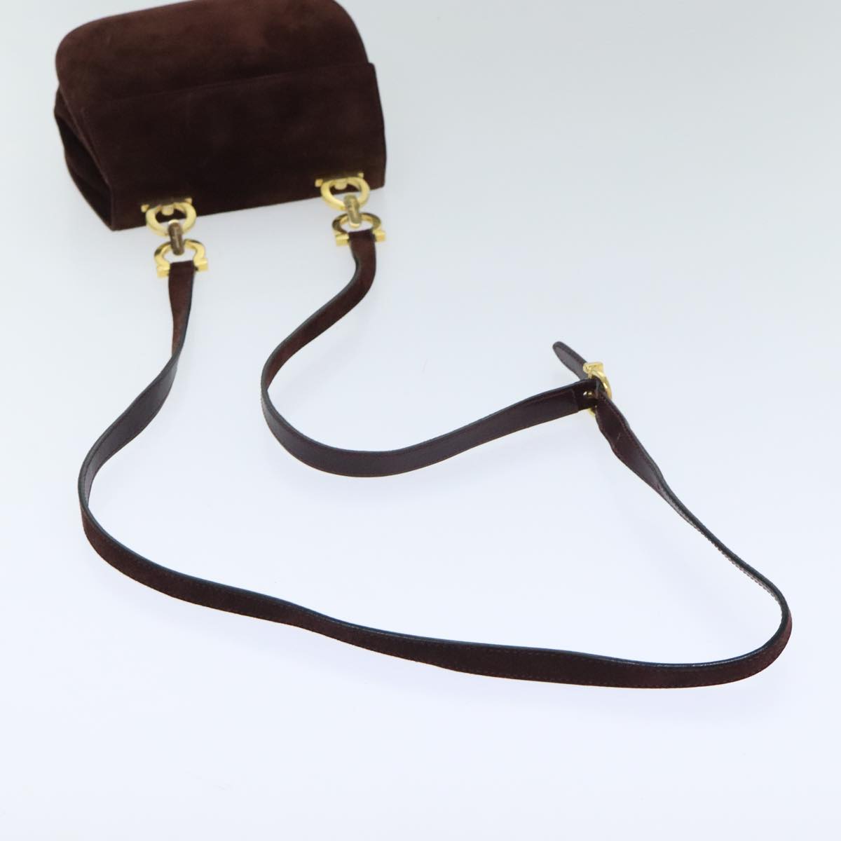 Salvatore Ferragamo Shoulder Bag Suede Brown Gold Auth 89725