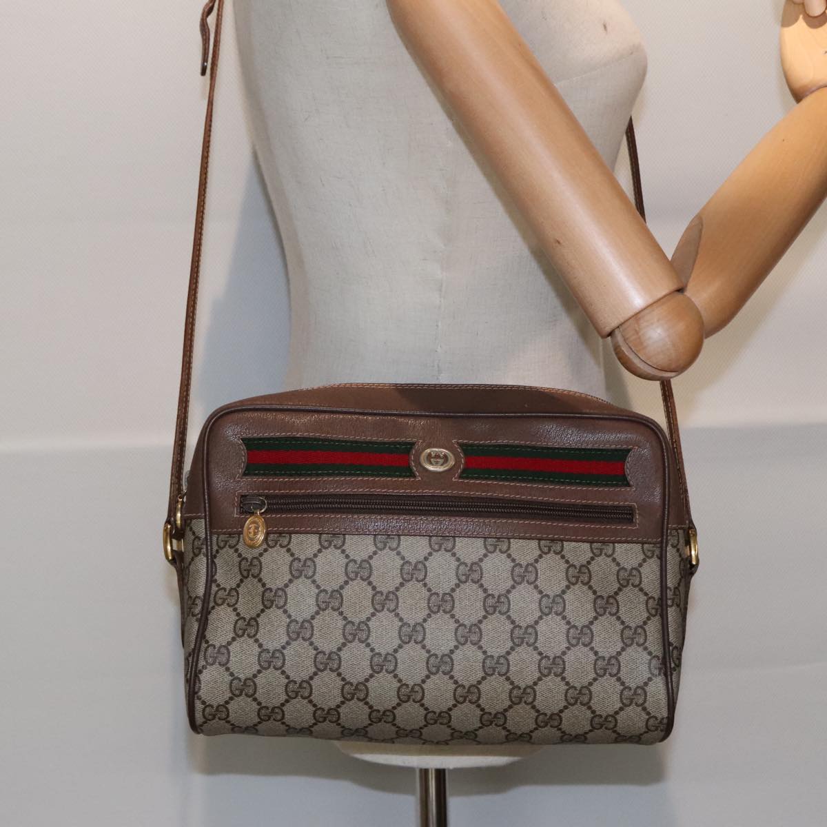 GUCCI GG Supreme Web Sherry Line Shoulder Bag PVC Beige Red 56 02 088 Auth 89728