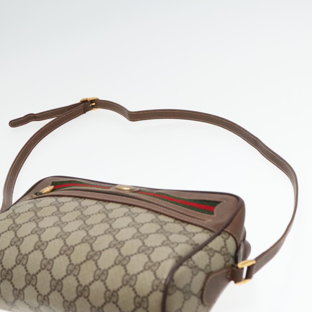 GUCCI GG Supreme Web Sherry Line Shoulder Bag PVC Beige Red 56 02 088 Auth 89728