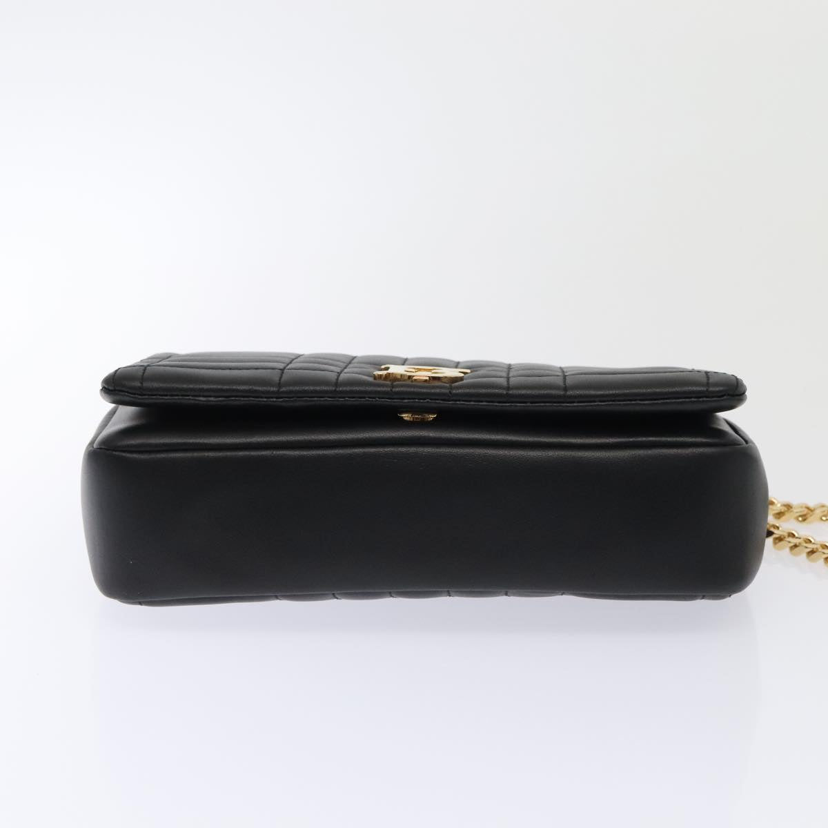 BURBERRY Roller Chain Shoulder Bag Leather Black Gold Auth 89730A