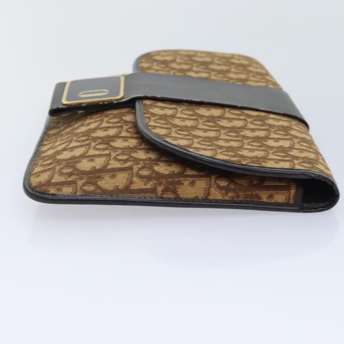 Christian Dior Trotter Canvas Clutch Bag Brown Gold Auth 89742