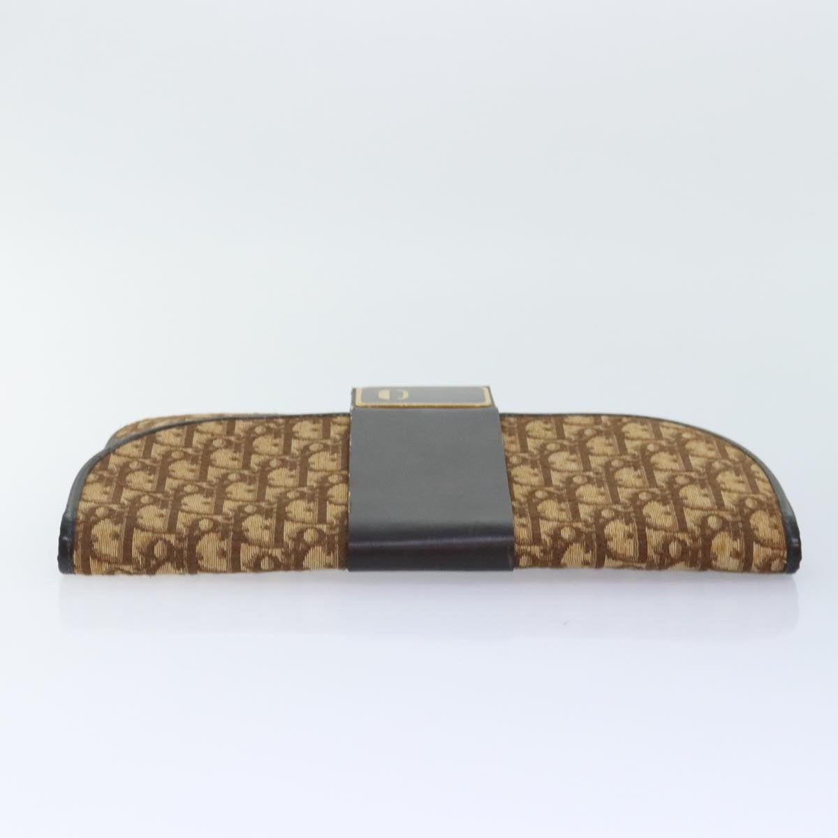 Christian Dior Trotter Canvas Clutch Bag Brown Gold Auth 89742