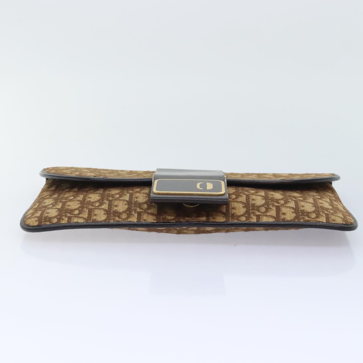 Christian Dior Trotter Canvas Clutch Bag Brown Gold Auth 89742