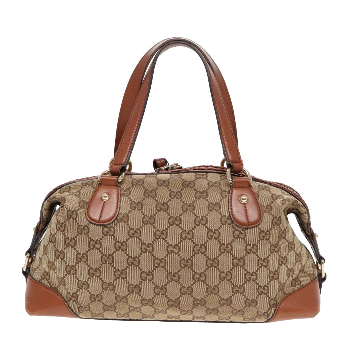 GUCCI GG Canvas Hand Bag Beige Brown Gold 296898 Auth 89757